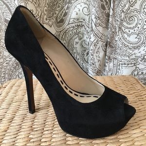 Enzo Angiolini Black Suede Peep Toe Platform Heels
